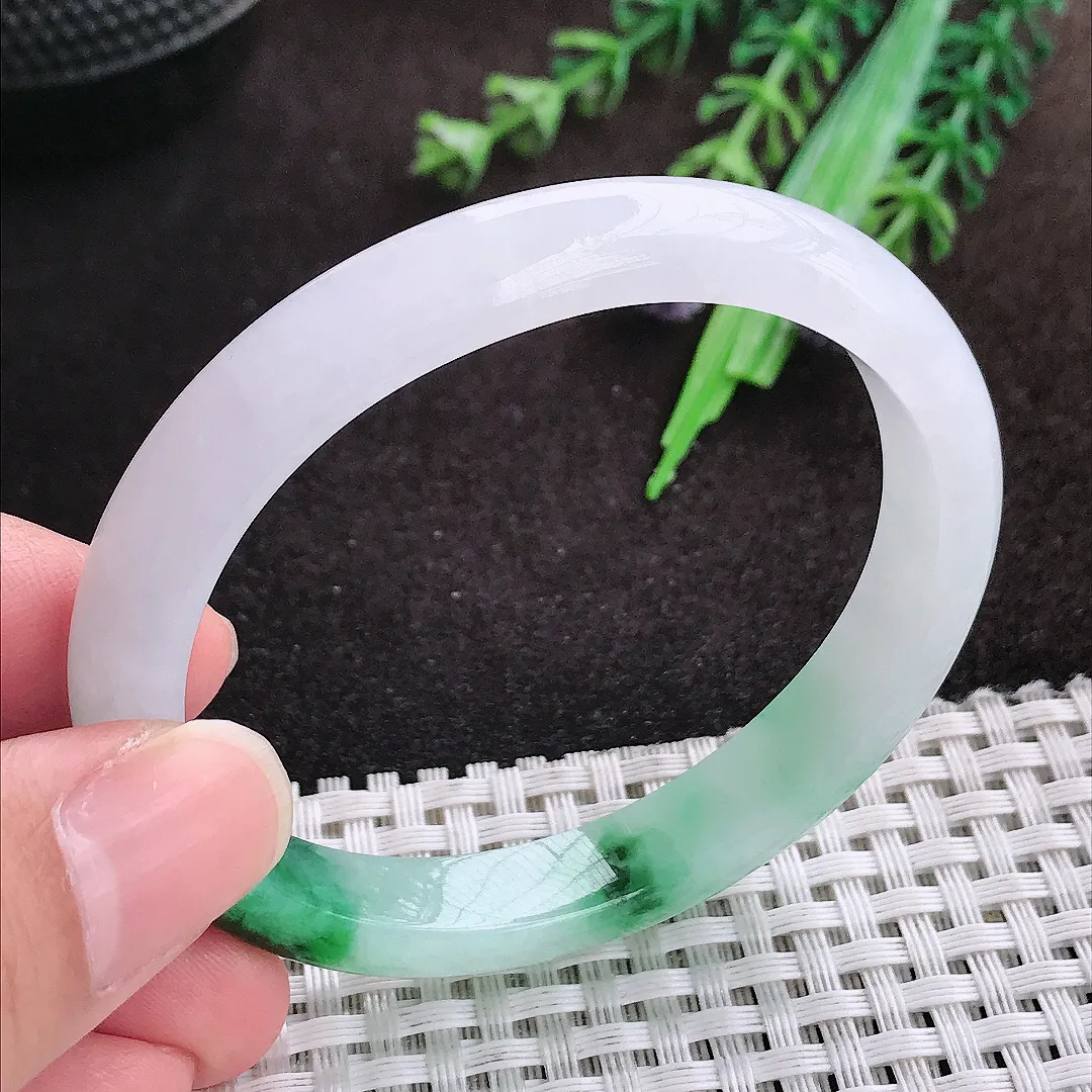 自然光54/47.5/9/7老坑冰润起胶飘花贵妃手镯翡翠玉镯手环