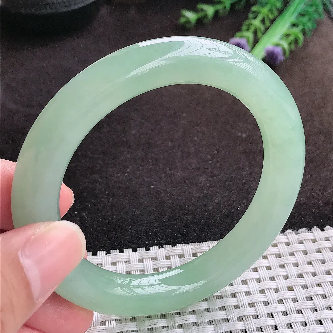 自然光55.5/10.6/10.7老坑冰胶果冻冰晴绿满绿圆条手镯翡翠玉镯手环