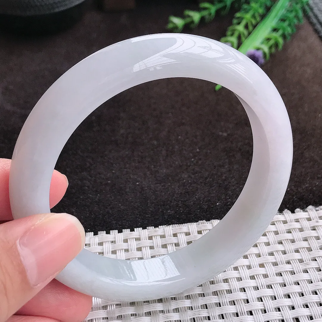 自然光60.5/12.5/9老坑秀气冰润大圈口手镯宽边翡翠玉镯手环