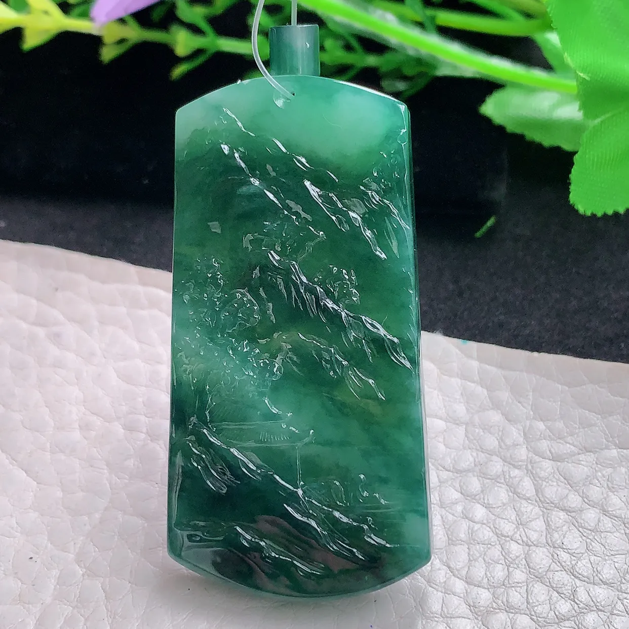 yl自然光54.8*28*6.5天然缅甸翡翠冰蓝大好河山 山水玉吊坠