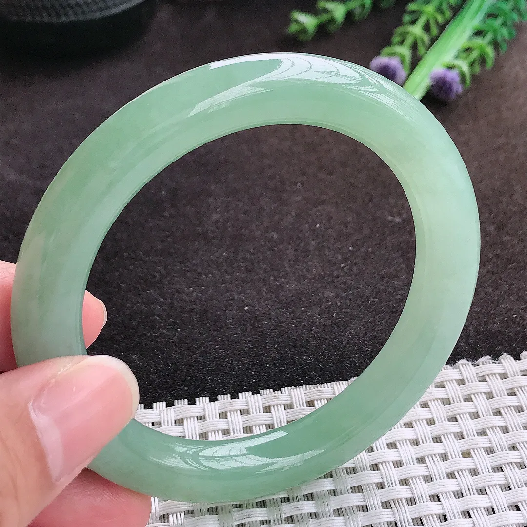 自然光56/9.9/10老坑冰胶果冻冰晴甜绿圆条手镯翡翠玉镯手环