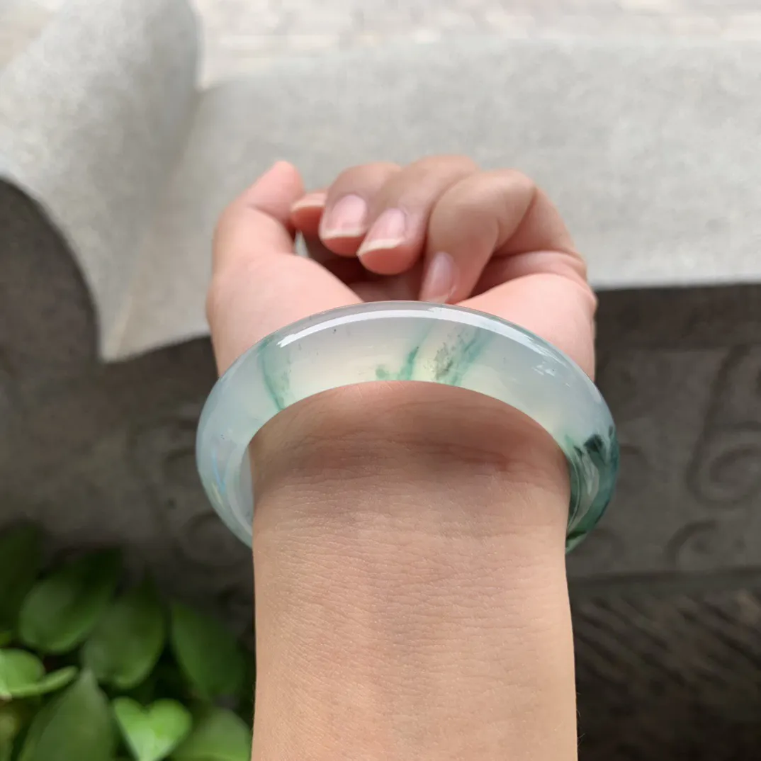 小圈口 52.4-12.4-7.9 【高冰飘花正圈手镯】正圈52 53可戴