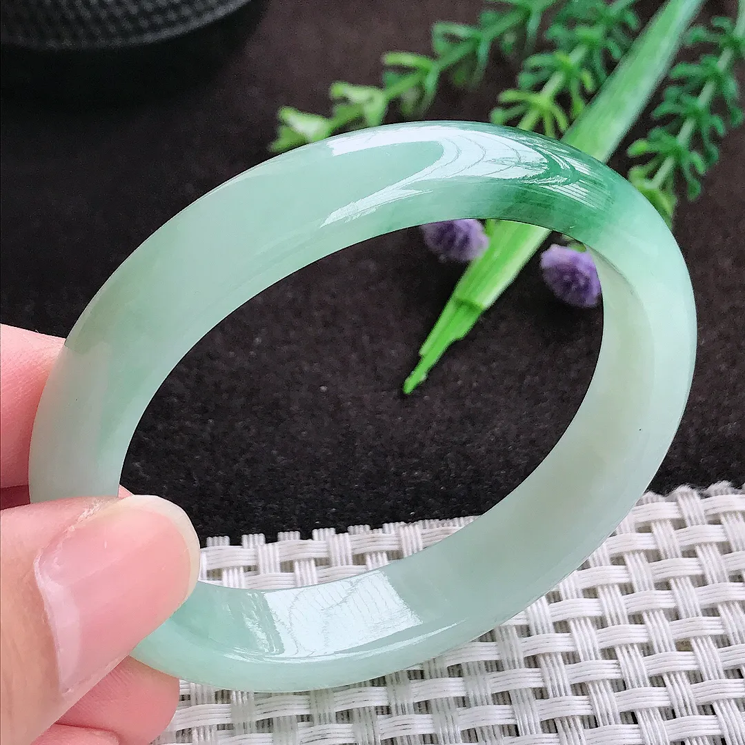 自然光54/46.5/12.3/7老坑精美冰润飘花贵妃手镯翡翠玉镯手环