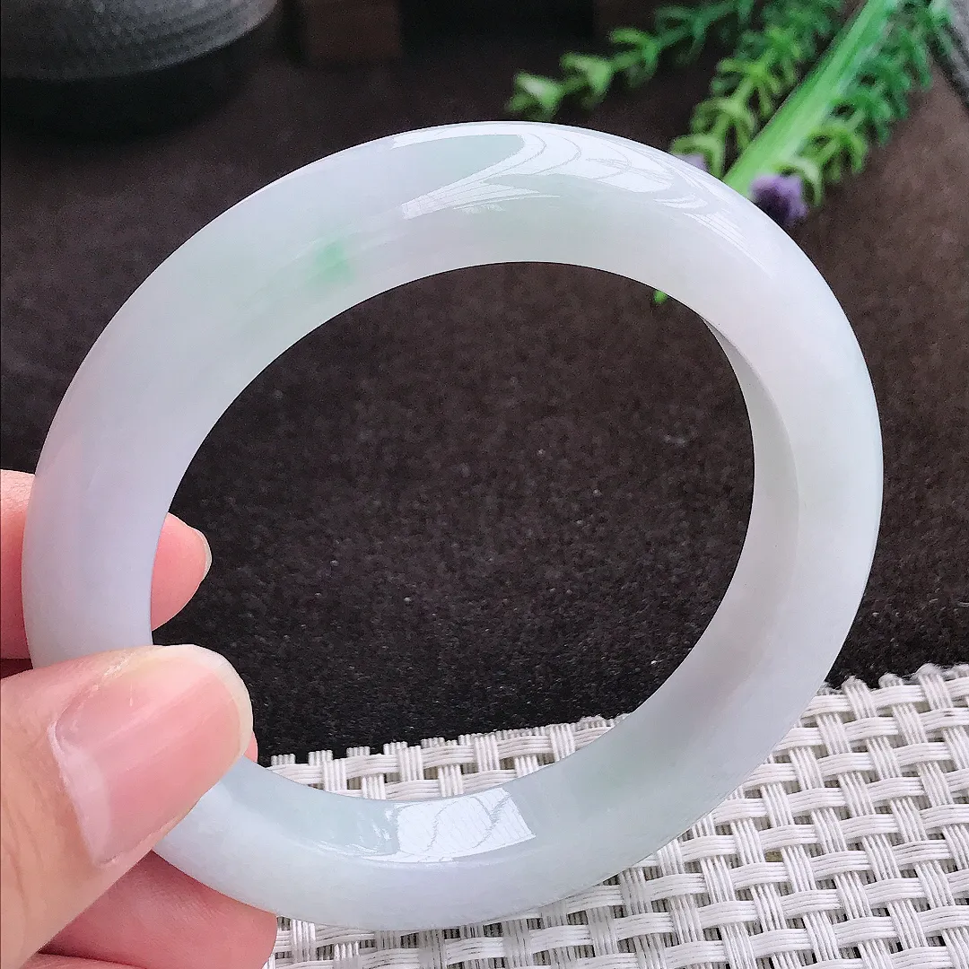 自然光58.5/11.7/10老坑秀气冰润飘花手镯宽边翡翠玉镯手环