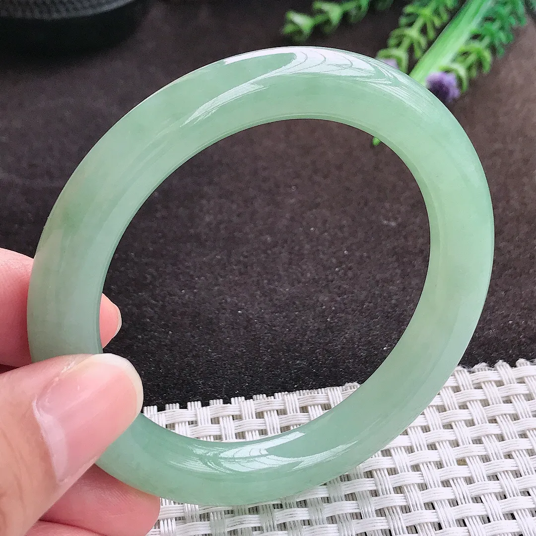 自然光56/9.9/10老坑冰胶果冻冰晴甜绿圆条手镯翡翠玉镯手环