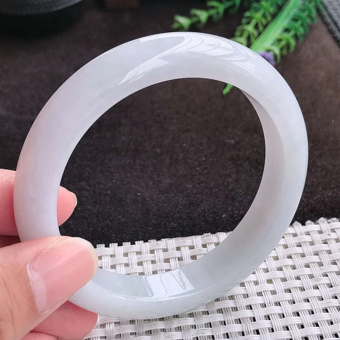 自然光60.5/12.5/9老坑秀气冰润大圈口手镯宽边翡翠玉镯手环