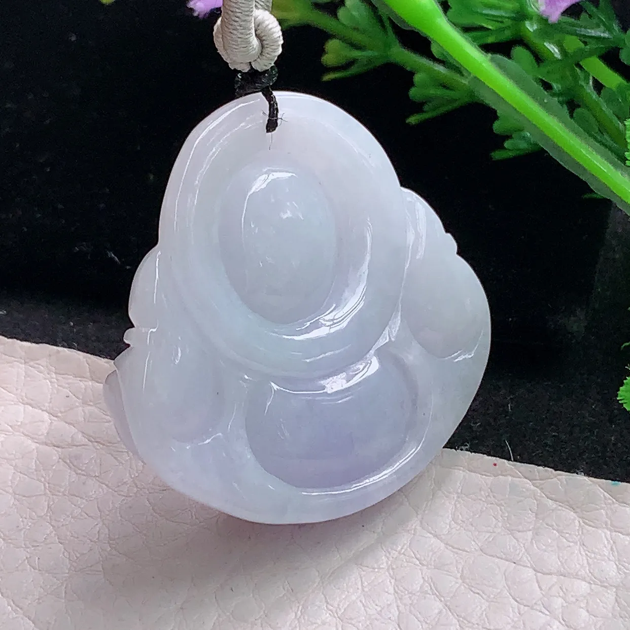 zen39.7*42*12.2自然光天然缅甸翡翠粉紫佛公 开心佛玉吊坠 毛衣坠