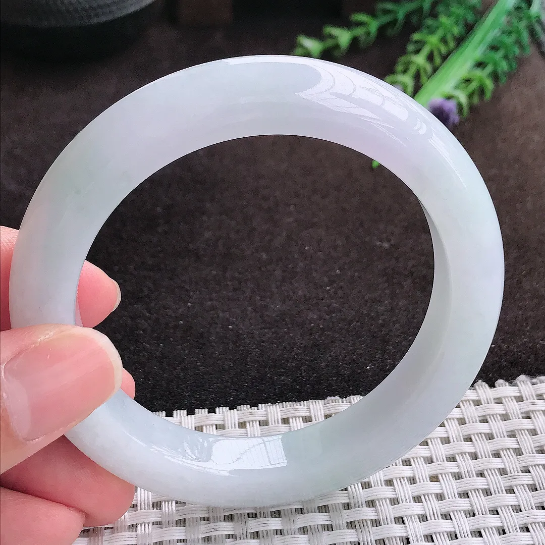 自然光58.5/11.7/10老坑秀气冰润飘花手镯宽边翡翠玉镯手环