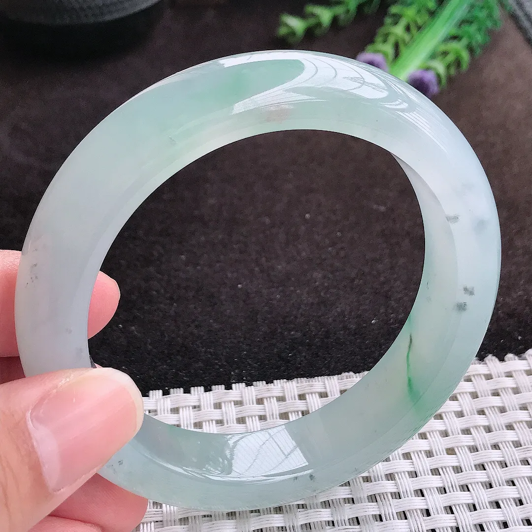 自然光59/14/9.8老坑冰胶果冻冰飘花手镯宽边翡翠玉镯手环