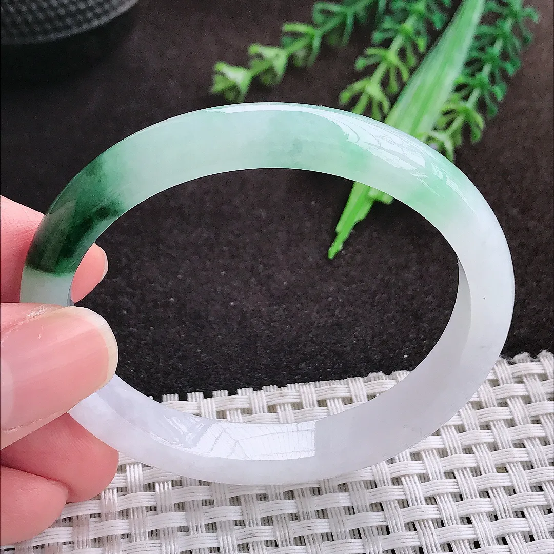 自然光54/47.5/9/7老坑冰润起胶飘花贵妃手镯翡翠玉镯手环