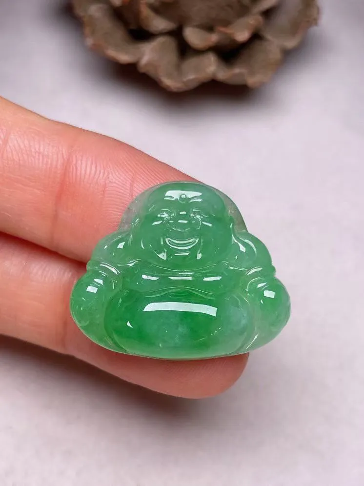 冰种飘绿【佛公】吊坠，种水好，玉质细腻 ，卖相好‘