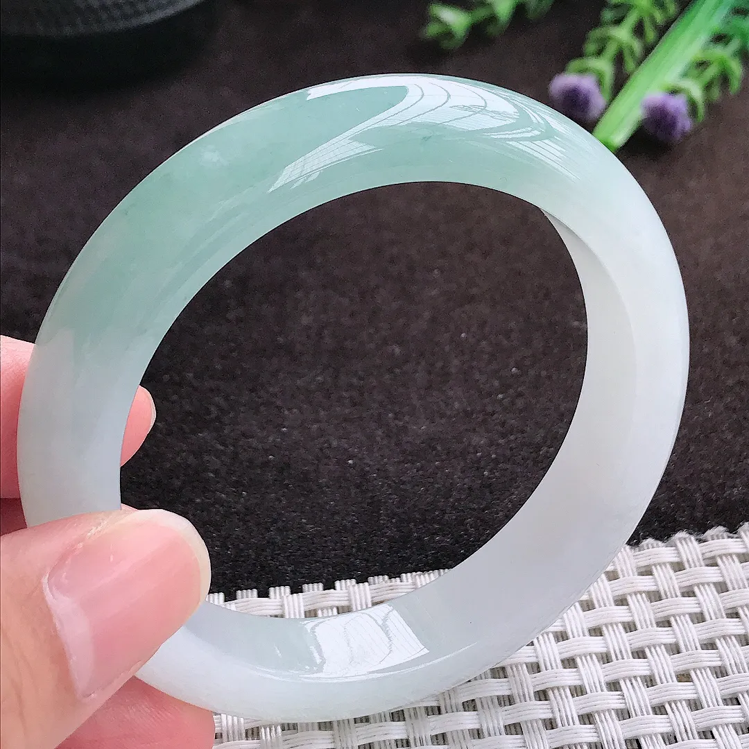 自然光56/12.6/8.7老坑冰胶果冻冰晴天空蓝手镯宽边翡翠玉镯手环