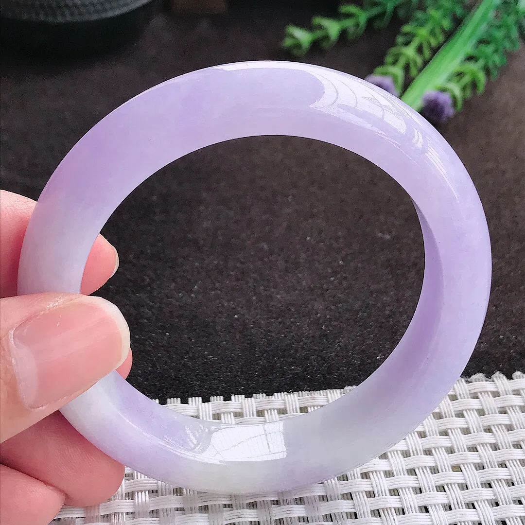 自然光56/12.6/9.4老坑精美温润浓艳紫罗兰手镯宽边翡翠玉镯手环