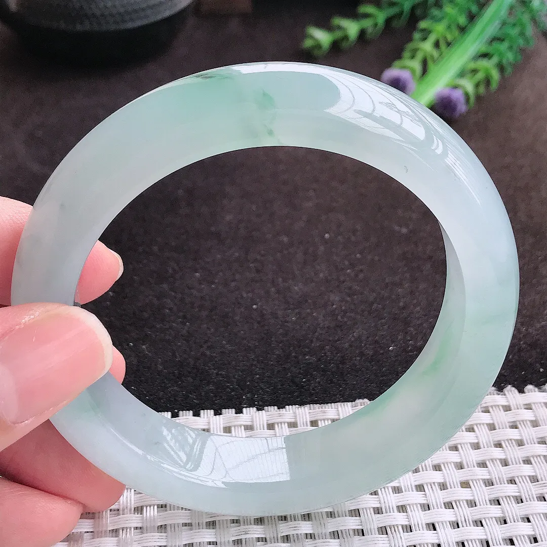 自然光59/14/9.8老坑冰胶果冻冰飘花手镯宽边翡翠玉镯手环