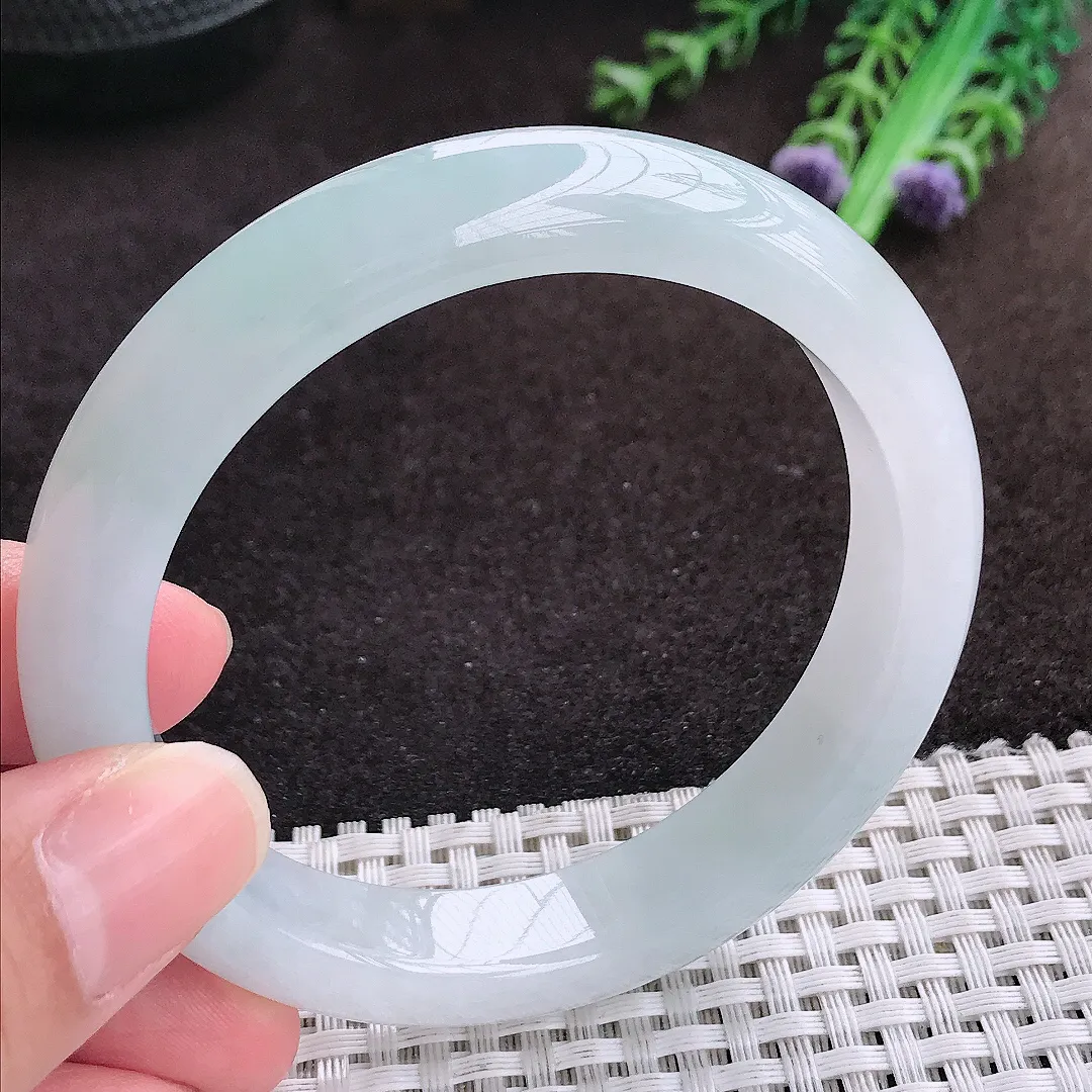 自然光57.5/12/8.5老坑冰纯果冻胶冰晴底手镯宽边翡翠玉镯手环