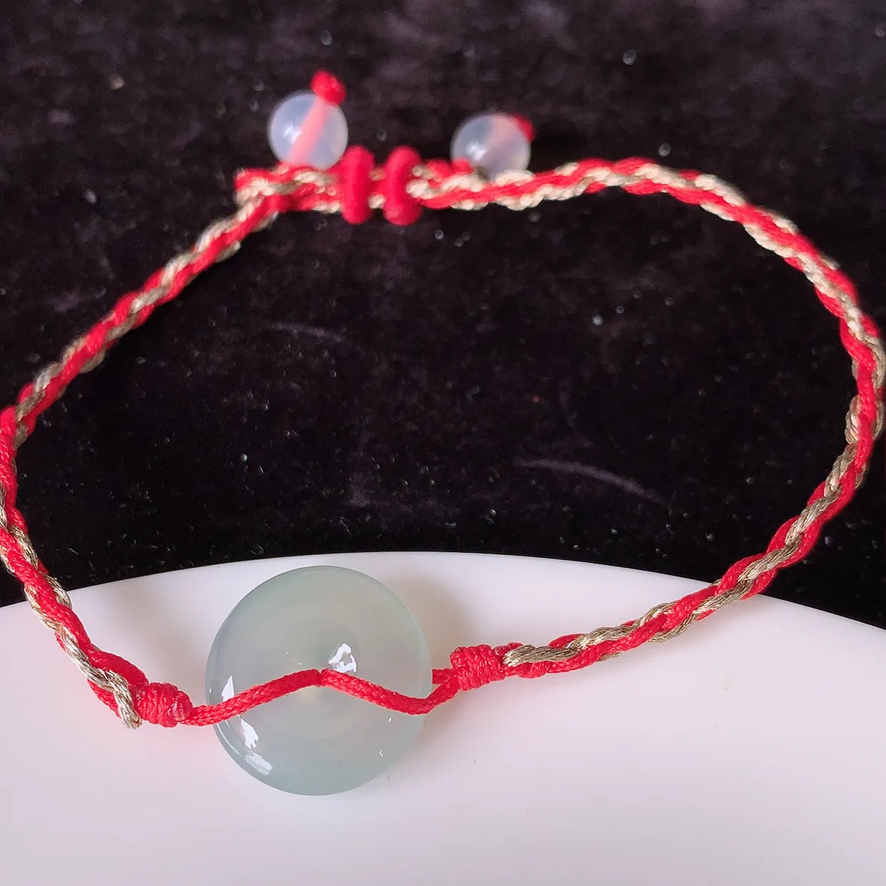 自然光实拍，冰种翡翠平安扣手串手链，种老水足，冰清玉润  颜色漂亮  #1.26取一尺寸14.5*4.2