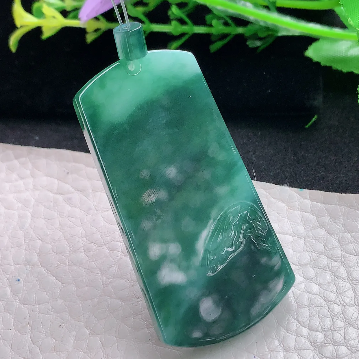 yl自然光54.8*28*6.5天然缅甸翡翠冰蓝大好河山 山水玉吊坠