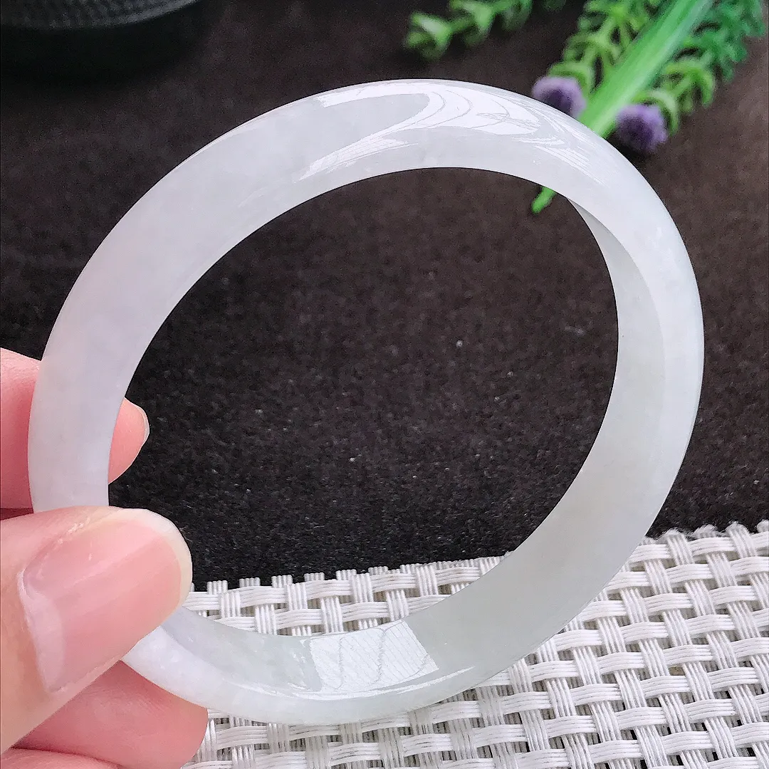 自然光60.8/12/6.6老坑秀气冰润白月光白大圈口手镯宽边翡翠玉镯手环