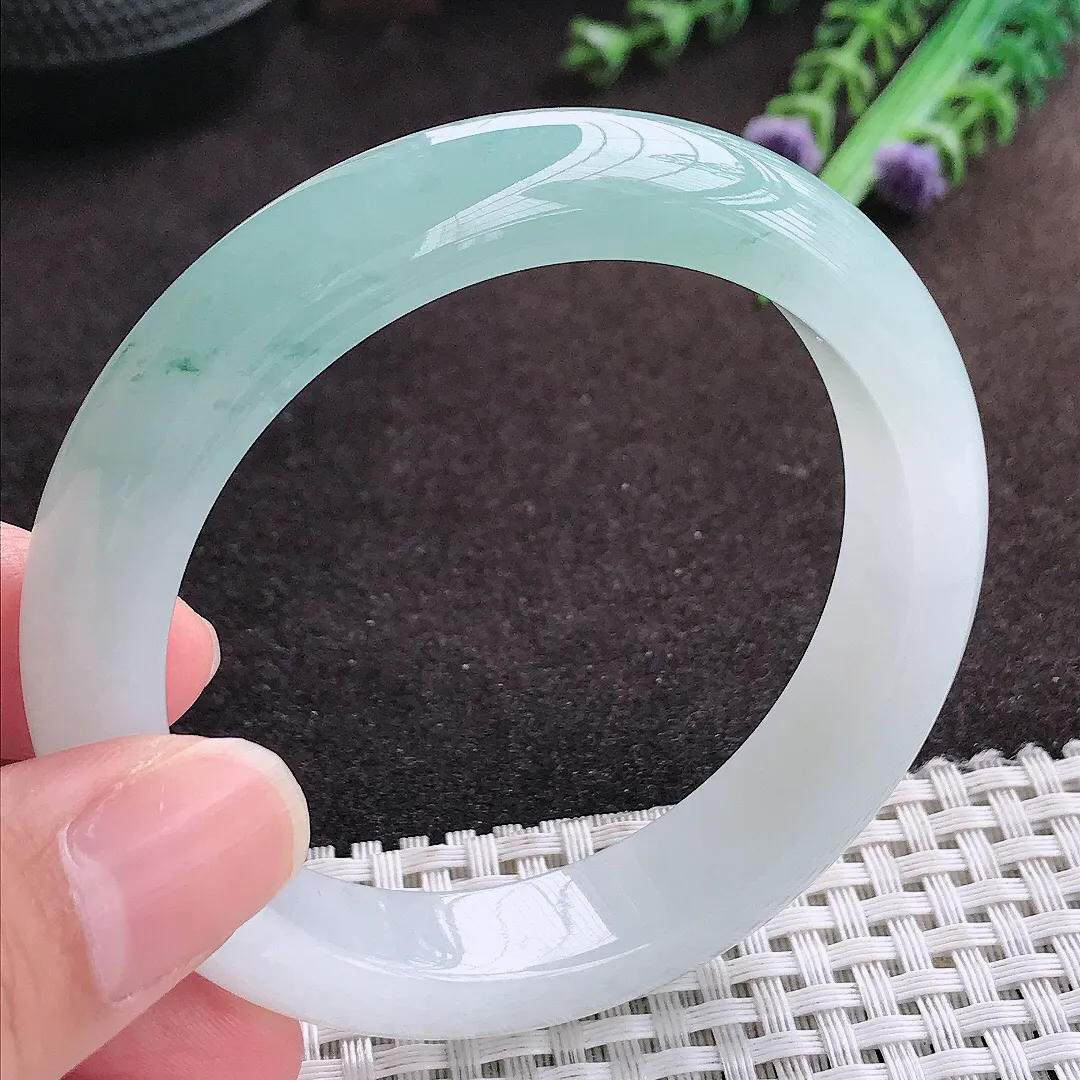 自然光56/12.6/8.7老坑冰胶果冻冰晴天空蓝手镯宽边翡翠玉镯手环