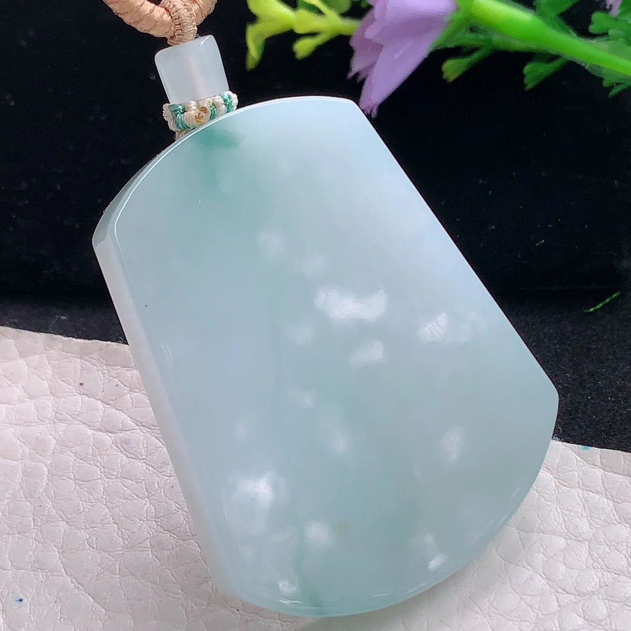 yl自然光51.5*40.6*8天然缅甸翡翠飘花平安无事牌 素面牌玉吊坠