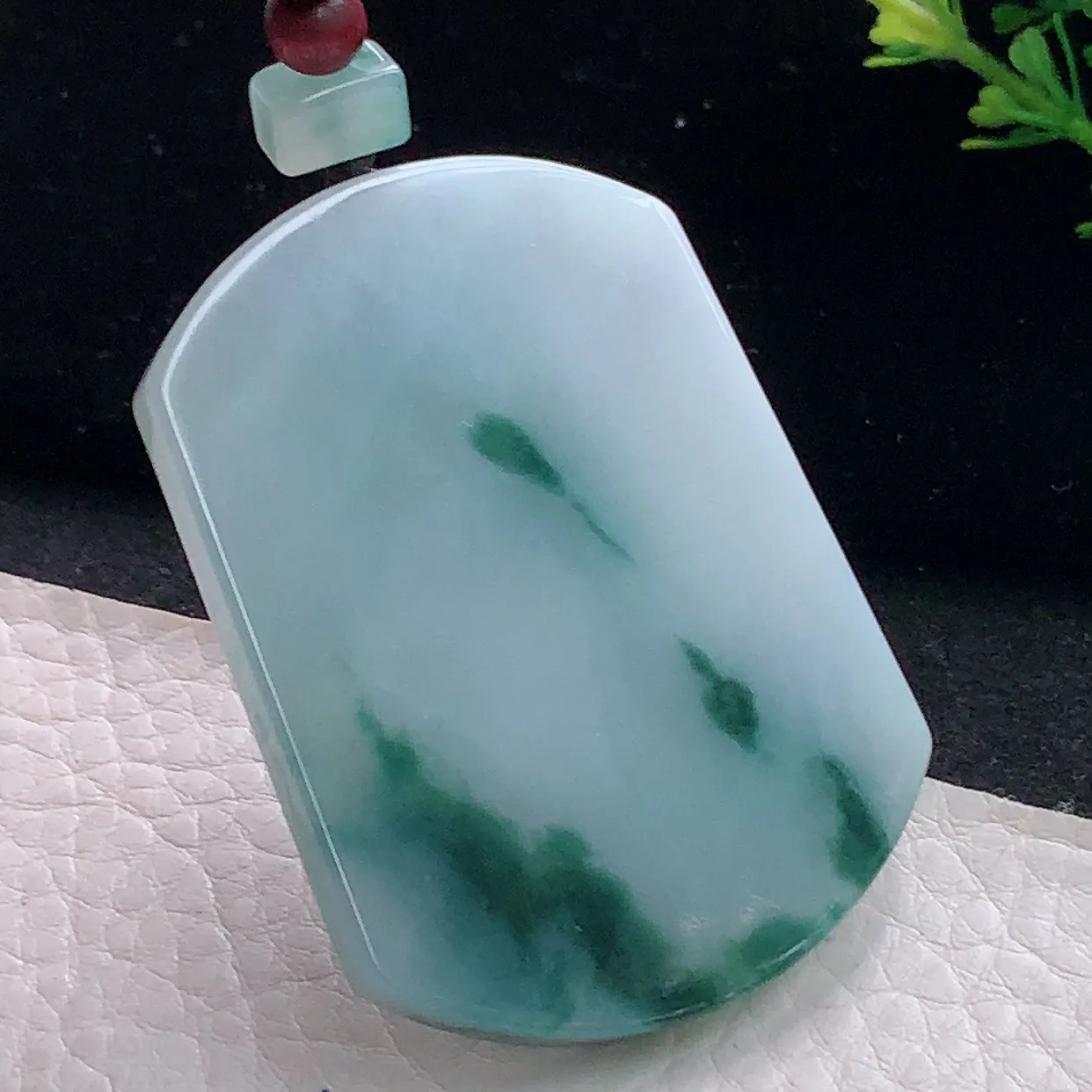 zen56*40.5*5.5自然光天然缅甸翡翠飘花无事牌 素面牌玉吊坠 毛衣坠