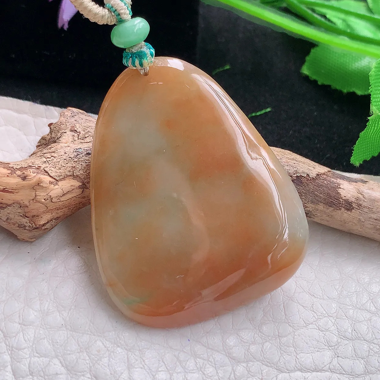 mut自然耀43*34.5*6.2天然缅甸翡翠黄翡双彩巧雕百年好合吊坠