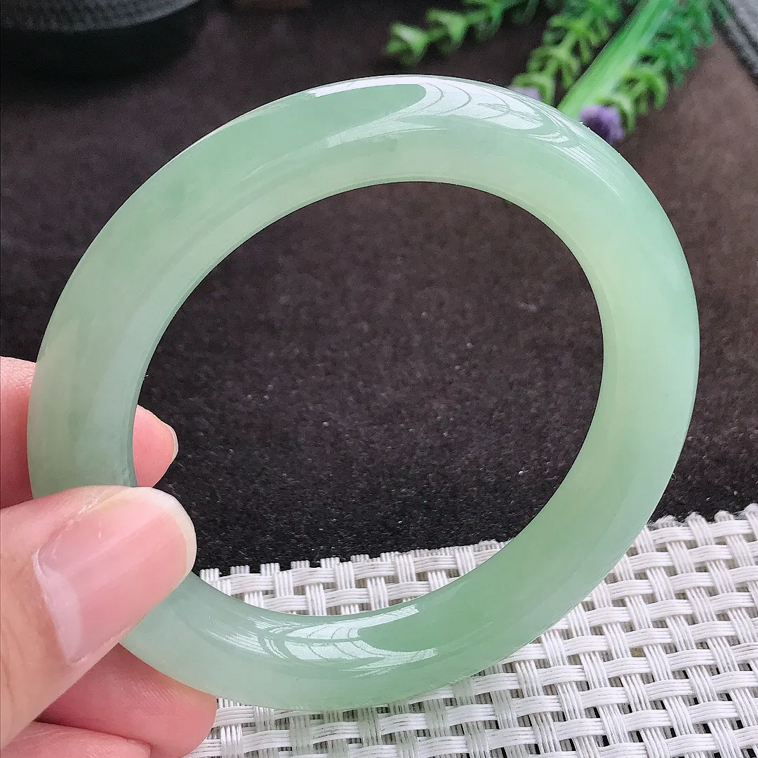 自然光55.5/10.6/10.7老坑冰胶果冻冰晴绿满绿圆条手镯翡翠玉镯手环