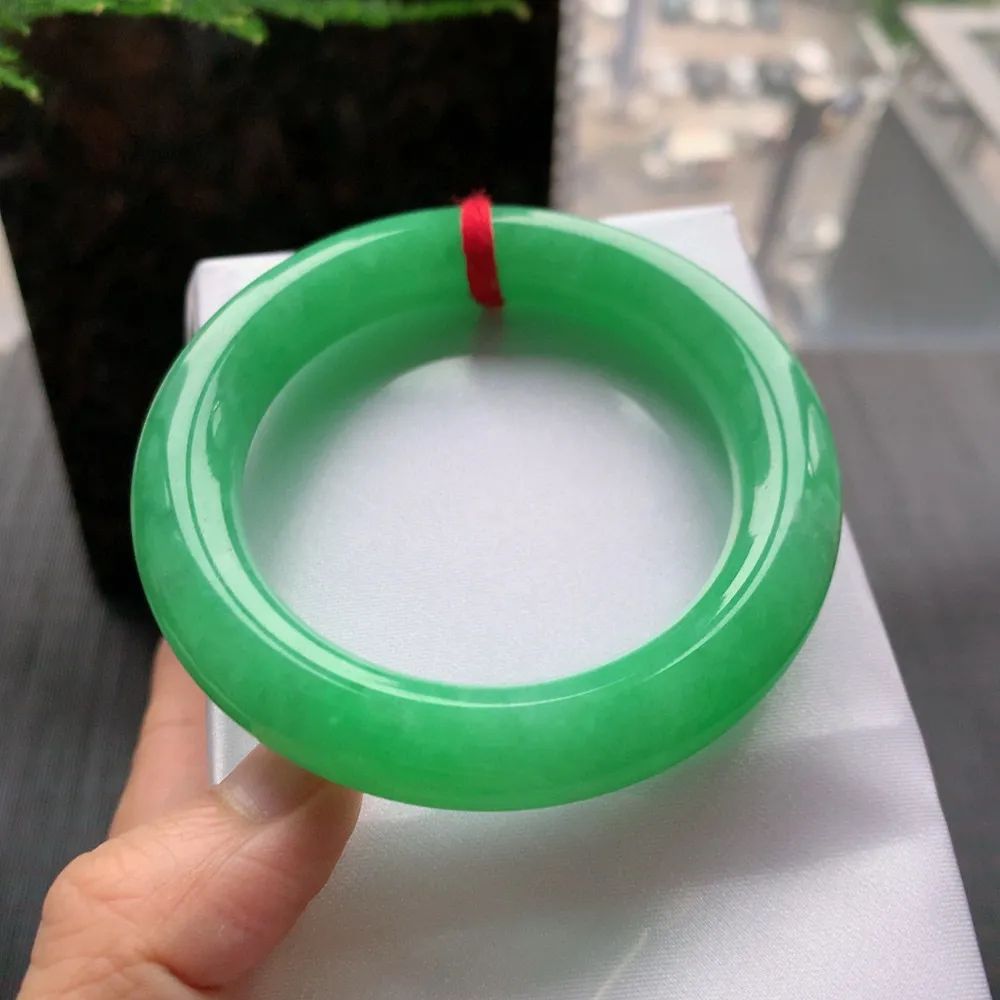 圆条满绿 无瑕 尺寸:54.7/11.7 满色