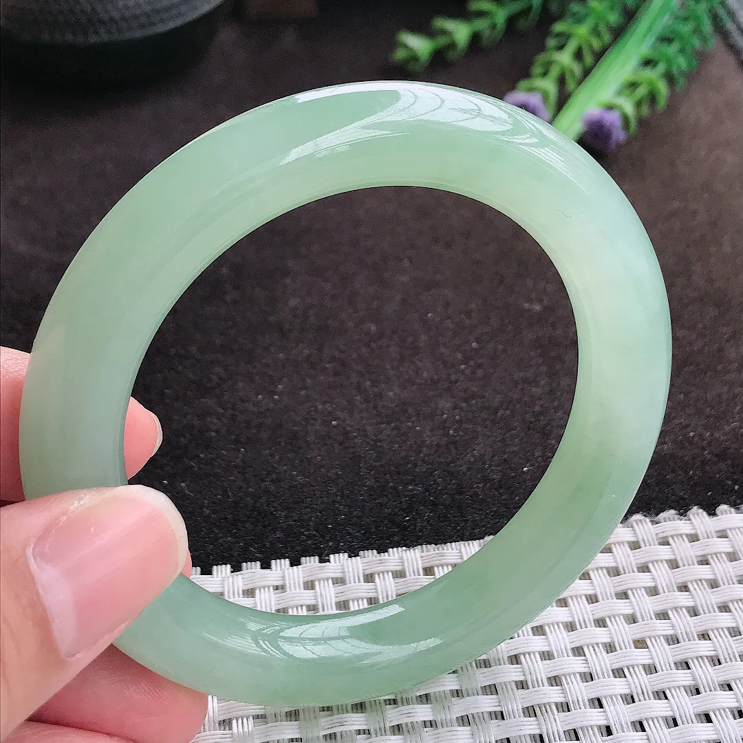 自然光55.5/10.6/10.7老坑冰胶果冻冰晴绿满绿圆条手镯翡翠玉镯手环
