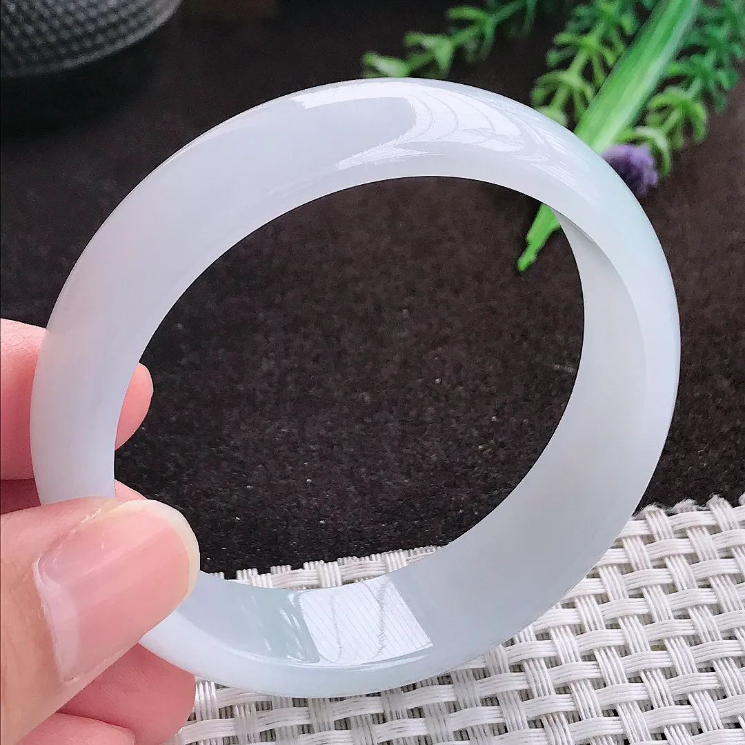 自然光56/15.6/6.6老坑冰纯起胶白月光轮胎手镯宽边翡翠玉镯手环