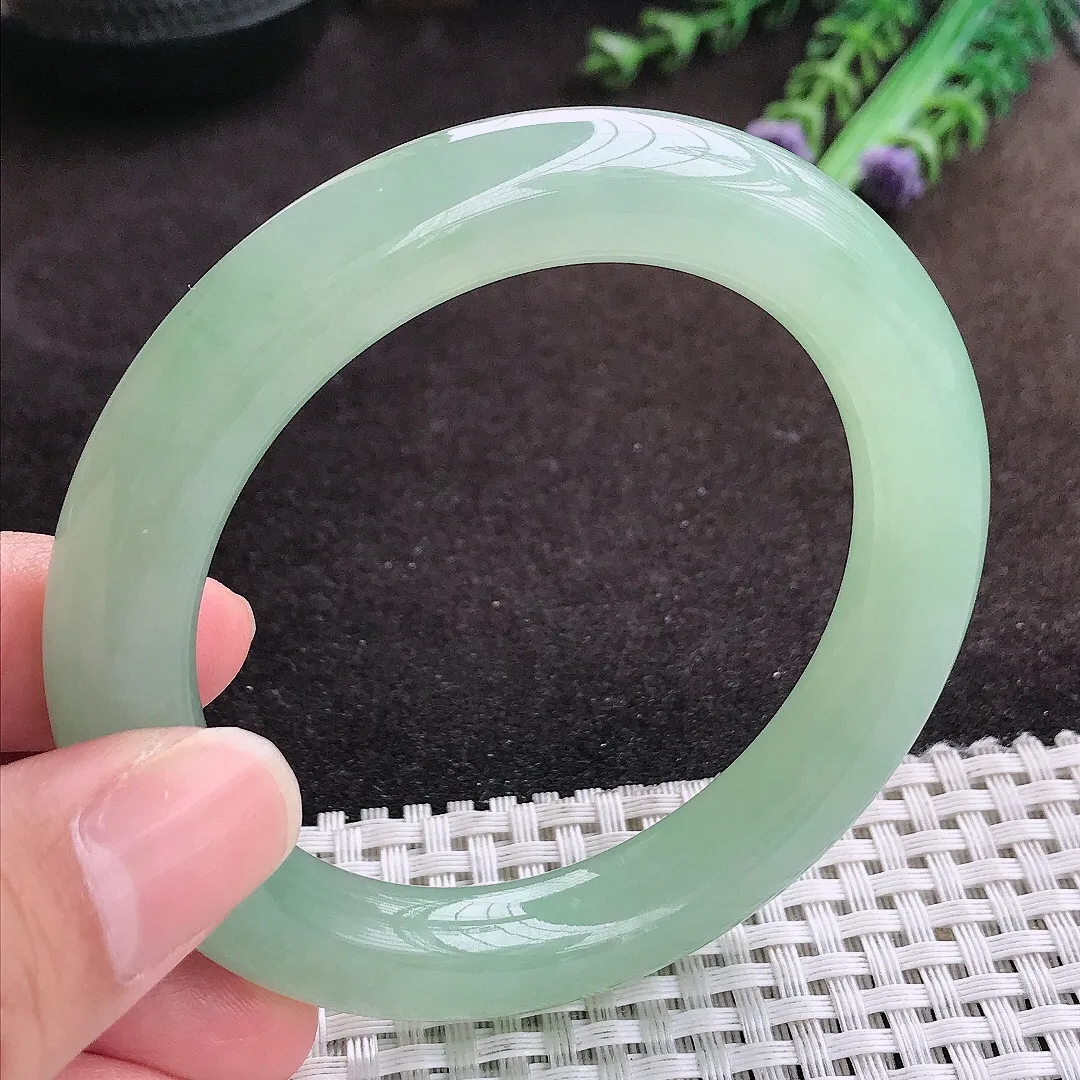 自然光55.5/10.6/10.7老坑冰胶果冻冰晴绿满绿圆条手镯翡翠玉镯手环