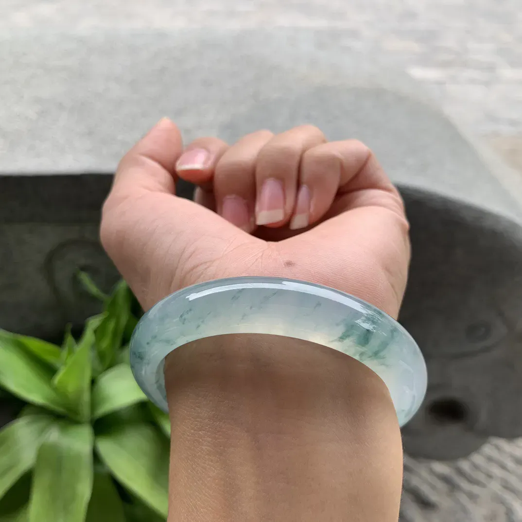 小圈口 53.3-11.4-8.5  【高冰飘花正圈手镯】正圈 53 54可戴