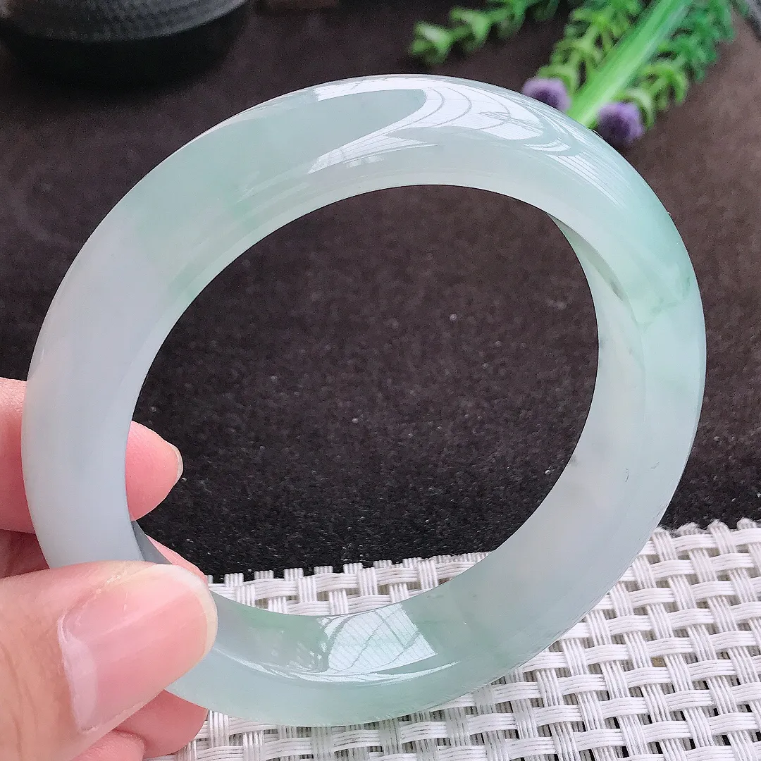 自然光59/14/9.8老坑冰胶果冻冰飘花手镯宽边翡翠玉镯手环