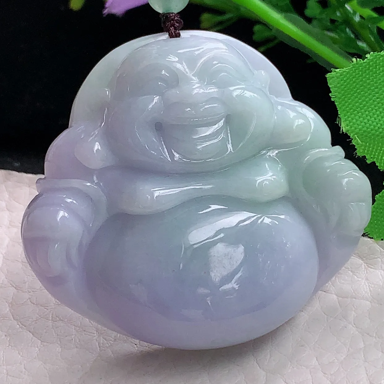 zen46*54*12.5自然光天然缅甸翡翠春带彩大佛公 开心佛玉吊坠 毛衣坠