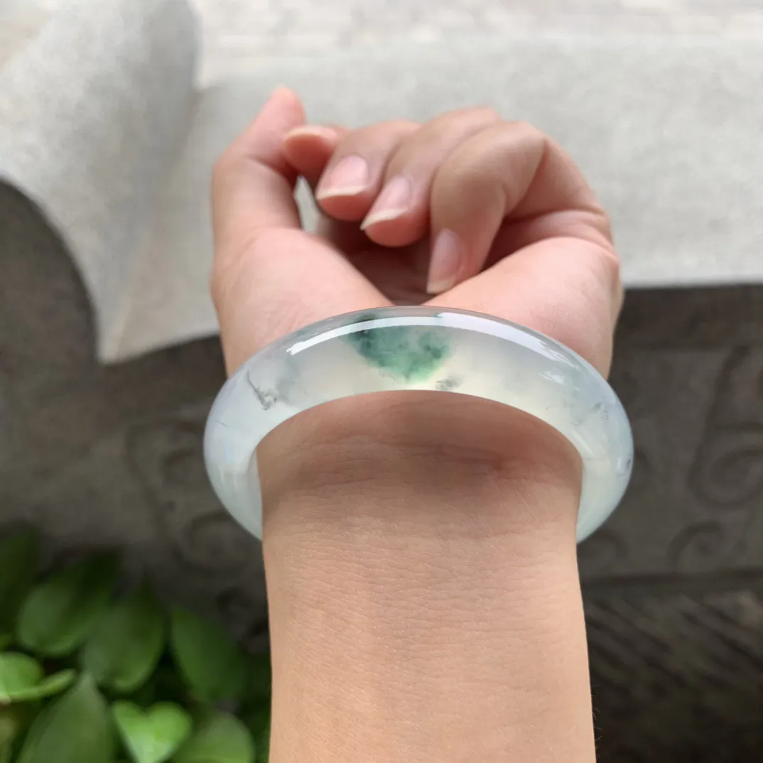 小圈口51.9-12.6-7.6 【高冰飘花正圈手镯】正圈51 52可戴  冰透水润 起光