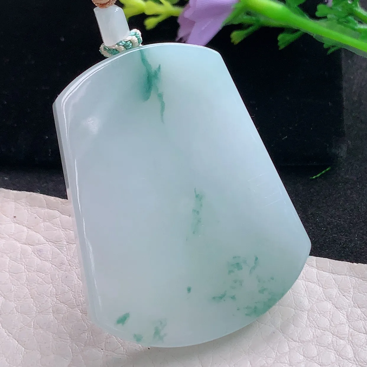 yl自然光51.5*40.6*8天然缅甸翡翠飘花平安无事牌 素面牌玉吊坠