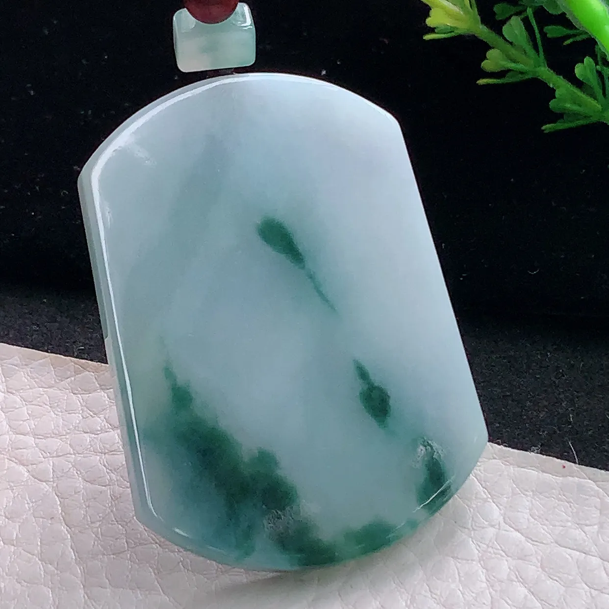 zen56*40.5*5.5自然光天然缅甸翡翠飘花无事牌 素面牌玉吊坠 毛衣坠