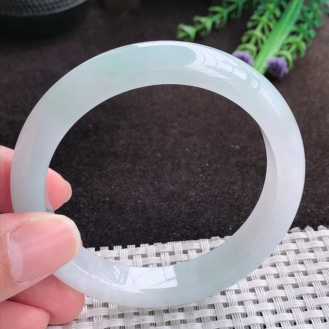 自然光57.5/12/8.5老坑冰纯果冻胶冰晴底手镯宽边翡翠玉镯手环