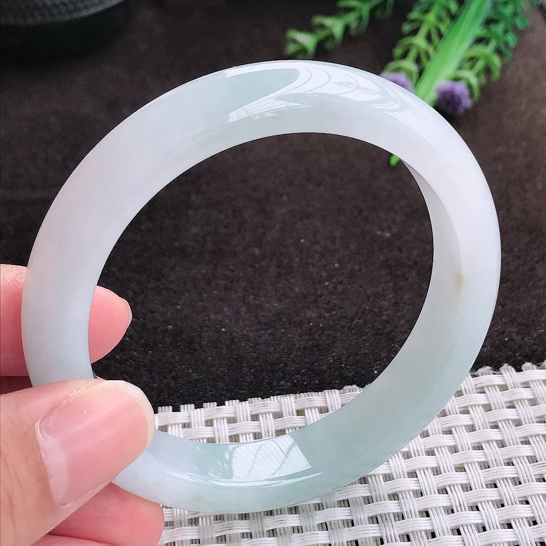 自然光57.5/12/8.5老坑冰纯果冻胶冰晴底手镯宽边翡翠玉镯手环