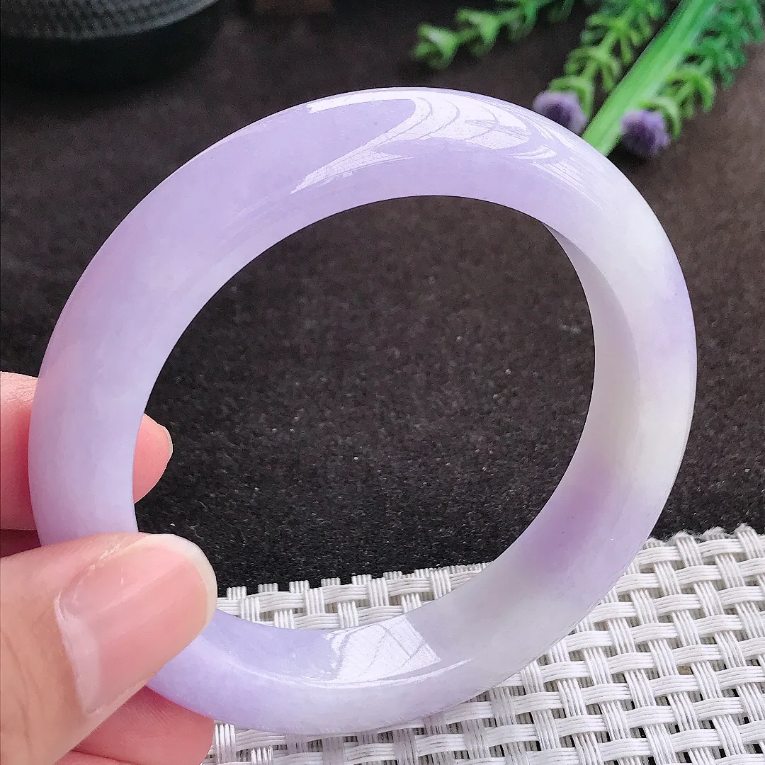 自然光56/12.6/9.4老坑精美温润浓艳紫罗兰手镯宽边翡翠玉镯手环