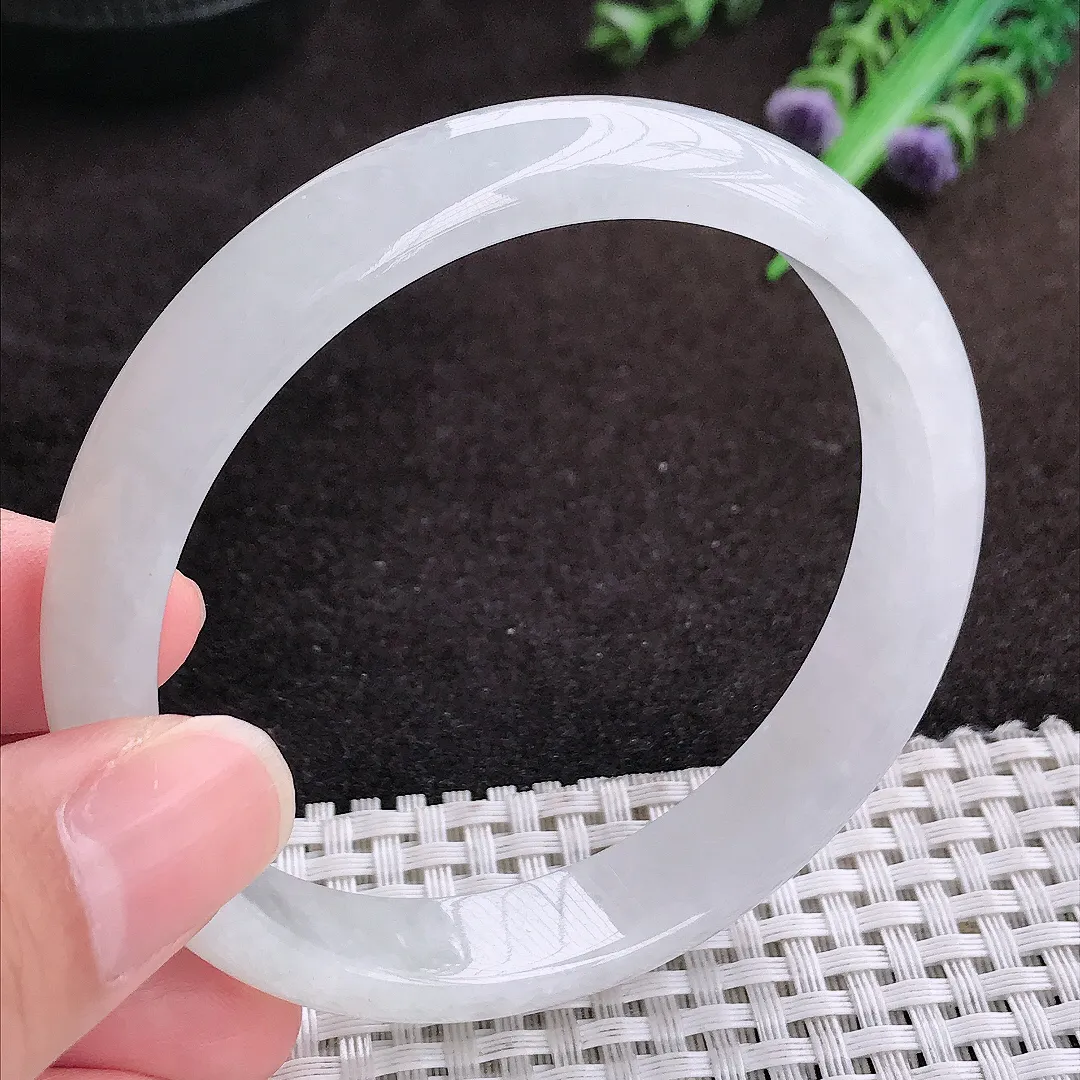 自然光60.8/12/6.6老坑秀气冰润白月光白大圈口手镯宽边翡翠玉镯手环