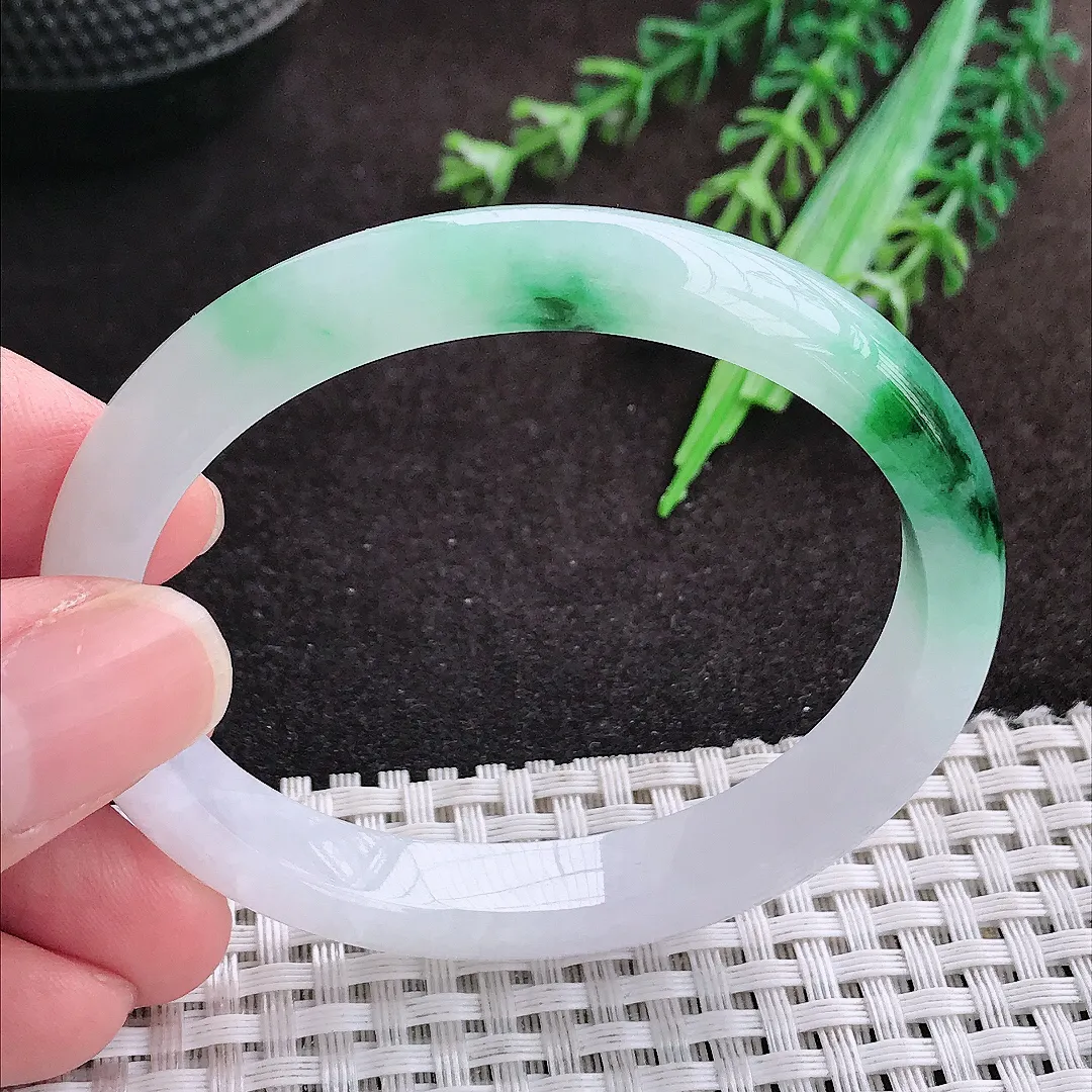 自然光54/47.5/9/7老坑冰润起胶飘花贵妃手镯翡翠玉镯手环