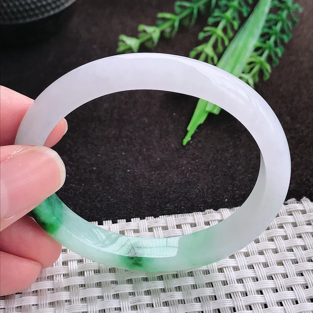 自然光54/47.5/9/7老坑冰润起胶飘花贵妃手镯翡翠玉镯手环