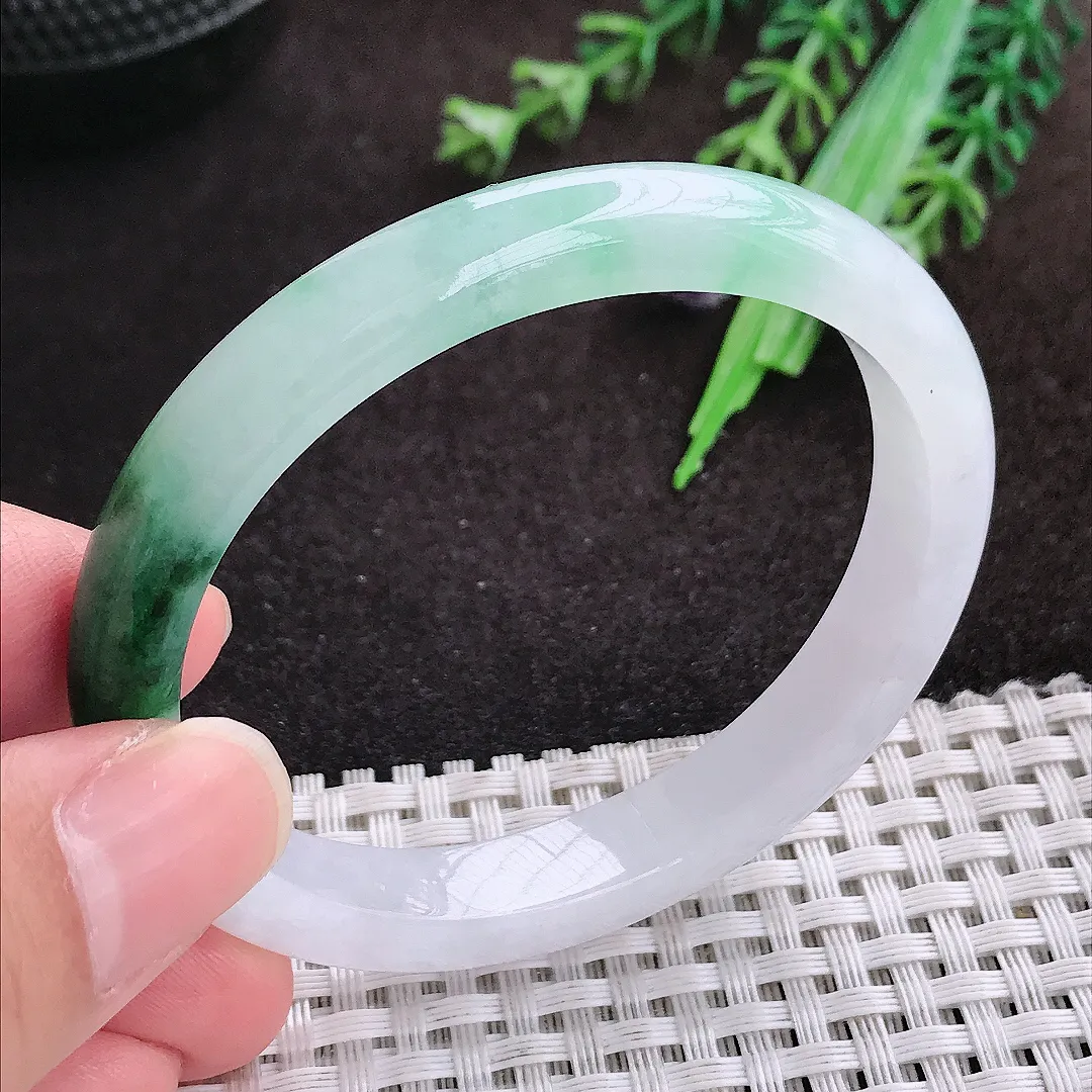 自然光54/47.5/9/7老坑冰润起胶飘花贵妃手镯翡翠玉镯手环