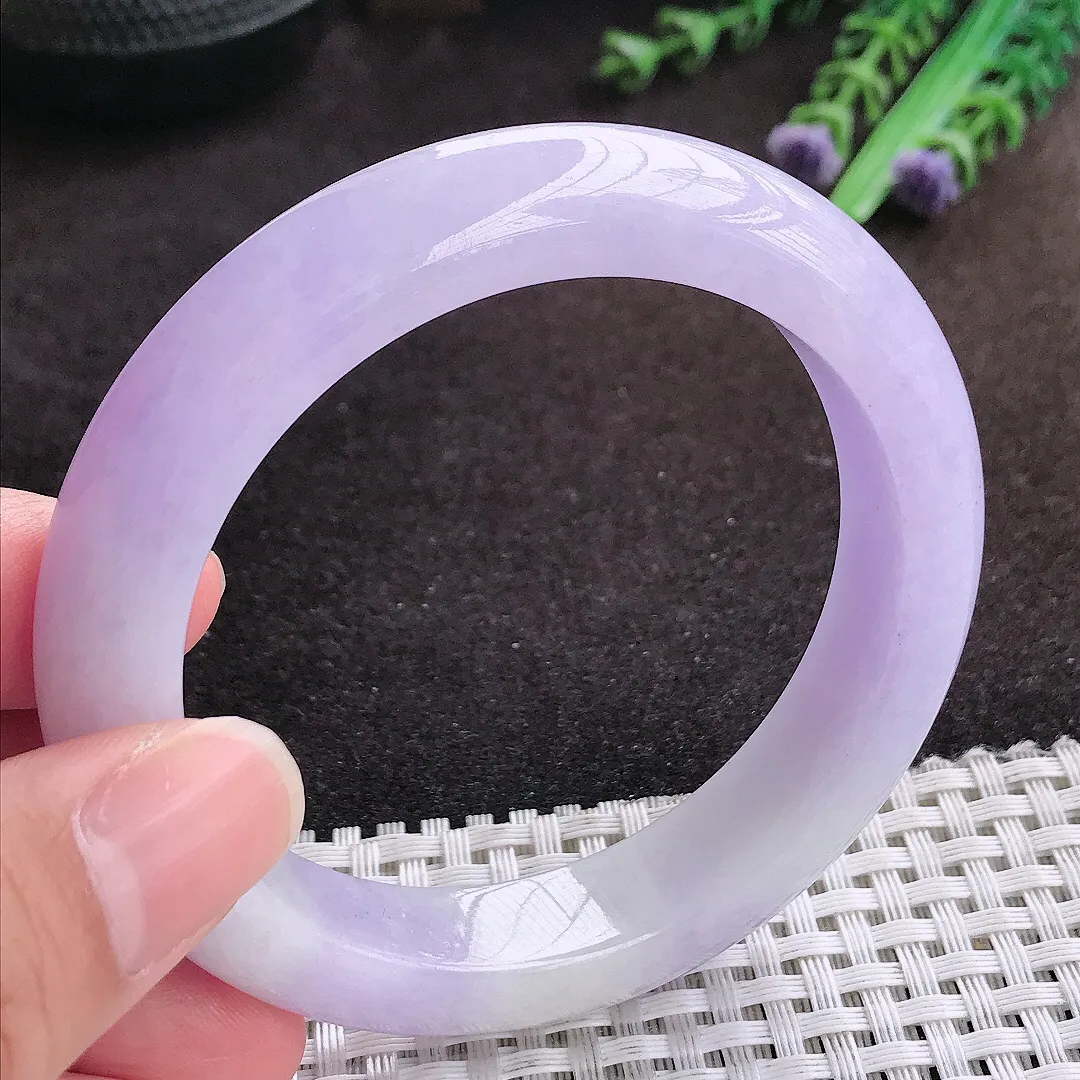 自然光56/12.6/9.4老坑精美温润浓艳紫罗兰手镯宽边翡翠玉镯手环