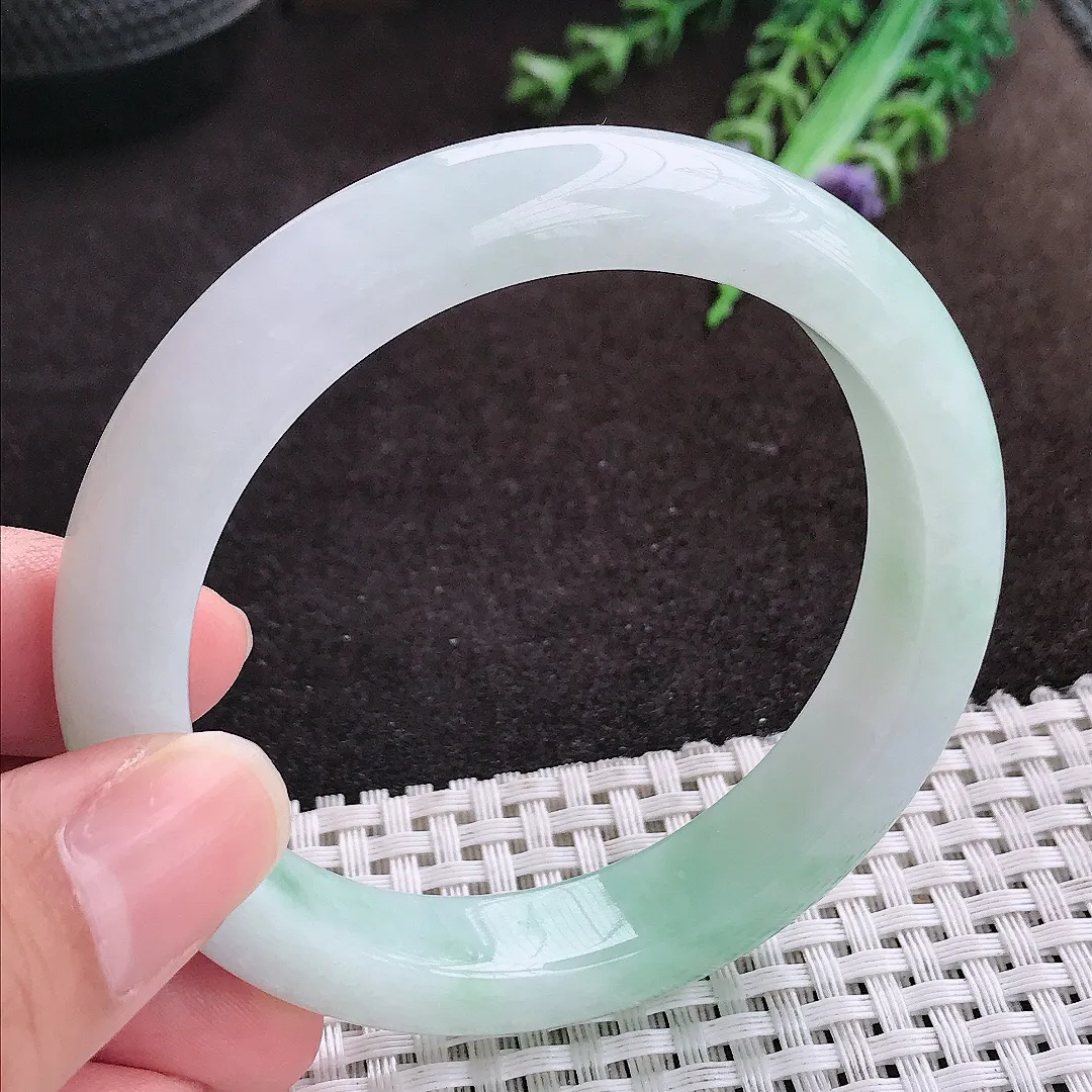 自然光56/11.7/8.5老坑冰润起胶飘花手镯宽边翡翠玉镯手环