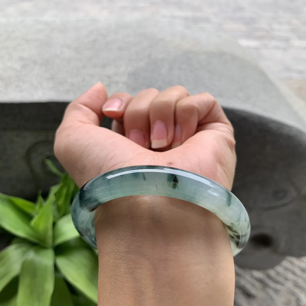 圈口54.5-10.7 【冰飘花圆条手镯】圆条54 55可戴