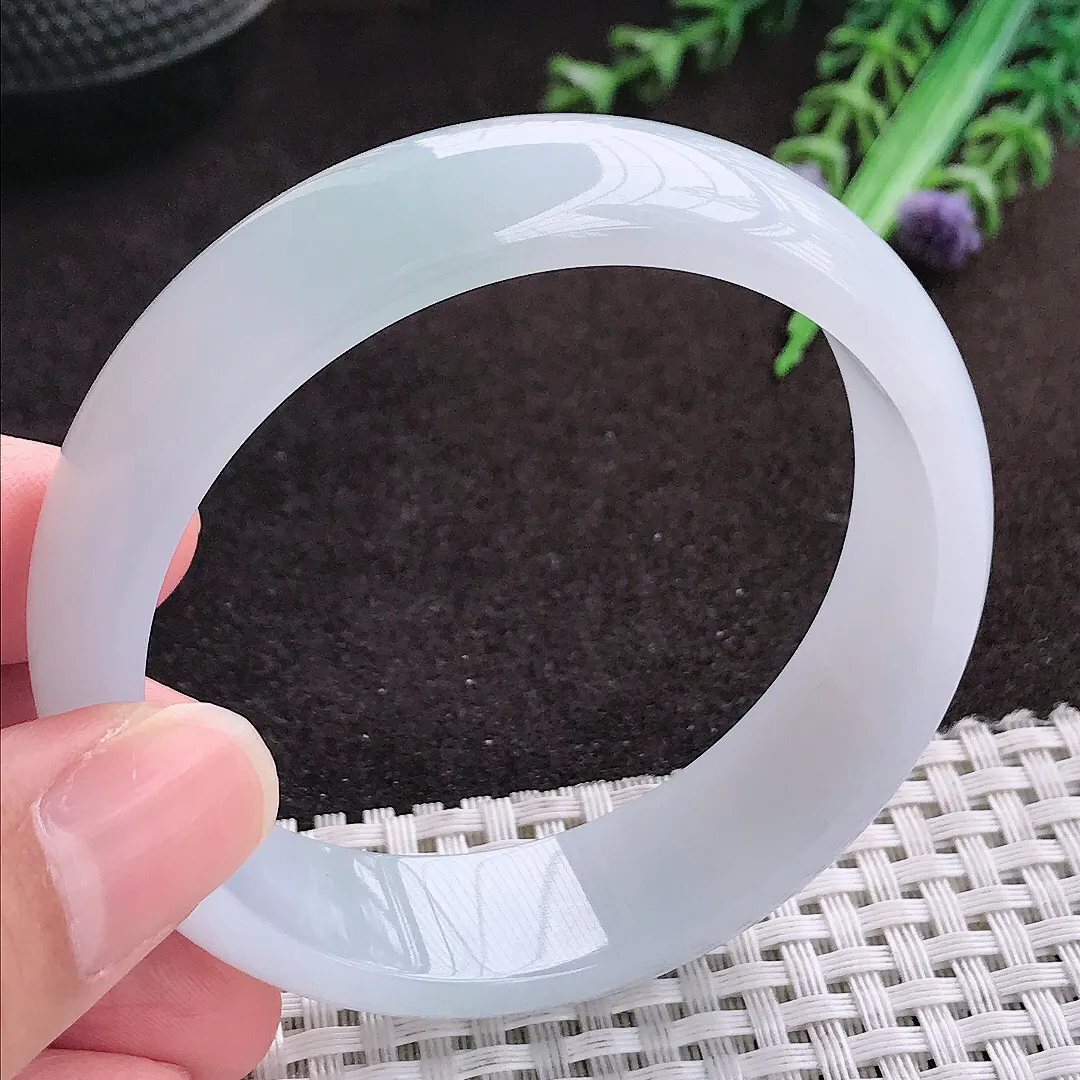 自然光56/15.6/6.6老坑冰纯起胶白月光轮胎手镯宽边翡翠玉镯手环