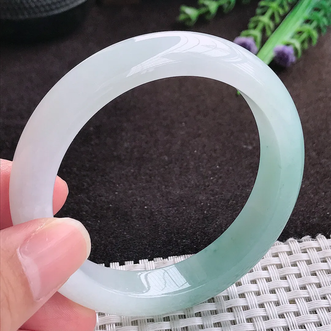 自然光56/12.6/8.7老坑冰胶果冻冰晴天空蓝手镯宽边翡翠玉镯手环