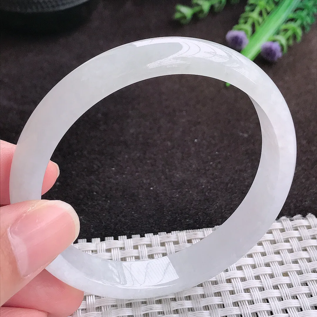 自然光60.8/12/6.6老坑秀气冰润白月光白大圈口手镯宽边翡翠玉镯手环